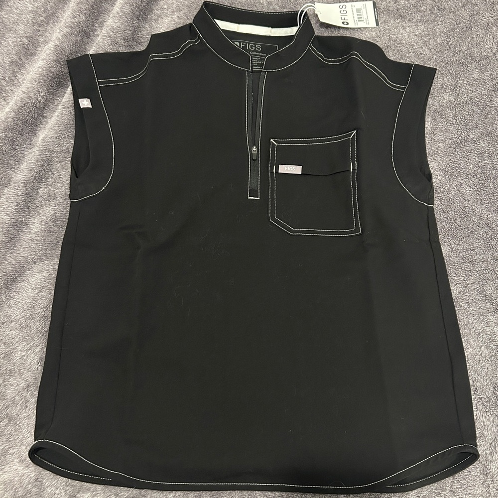 Figs Mary Zip Front Scrub Top - Black